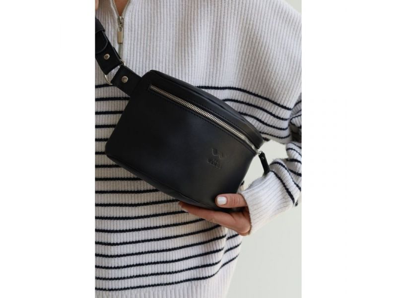 Кожаная поясная сумка черная, фото 1