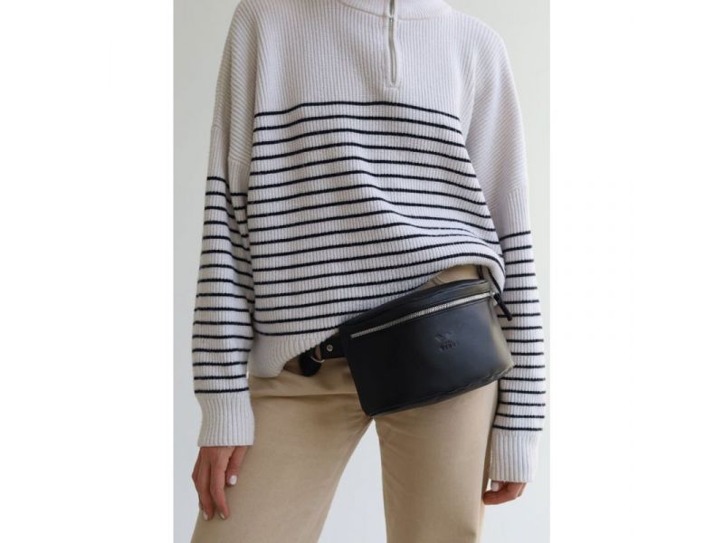 Кожаная поясная сумка черная, фото 2