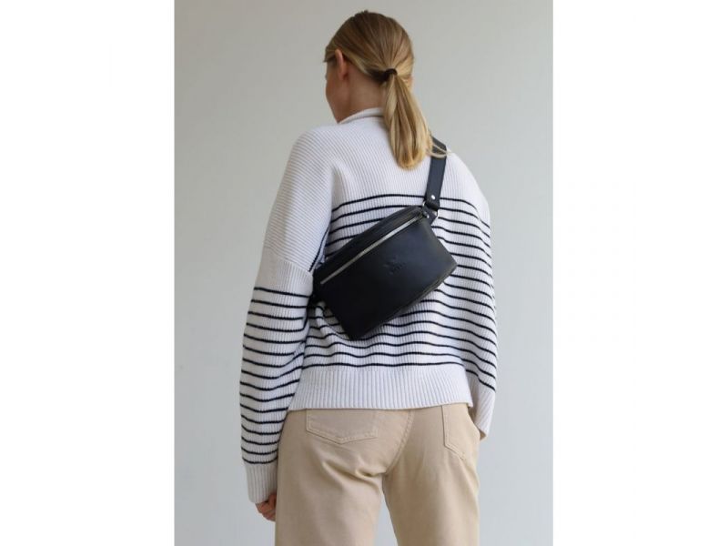 Кожаная поясная сумка черная, фото 3