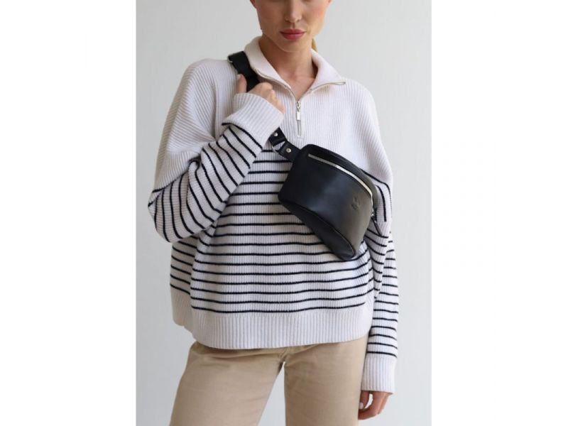 Кожаная поясная сумка черная, фото 4