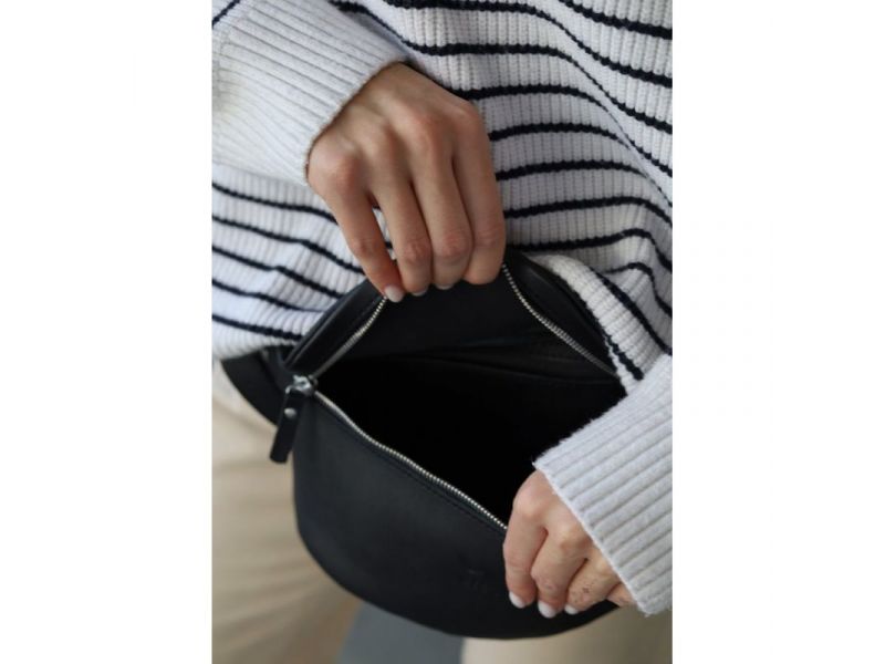 Кожаная поясная сумка черная, фото 5