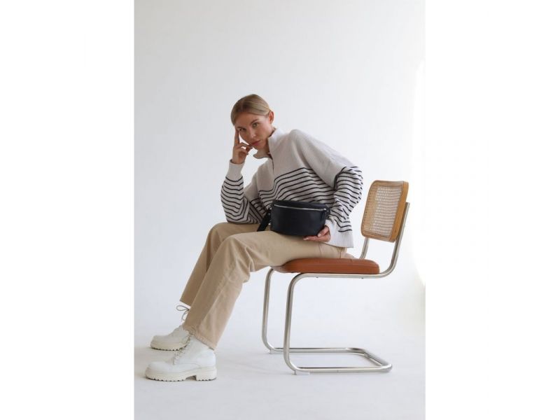 Кожаная поясная сумка черная, фото 7