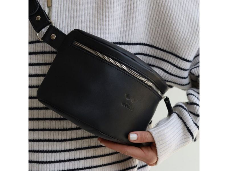 Кожаная поясная сумка черная, фото 8