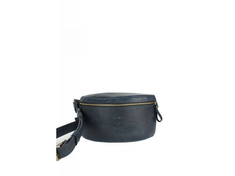 Кожаная поясная сумка темно-синяя винтажная, фото 1