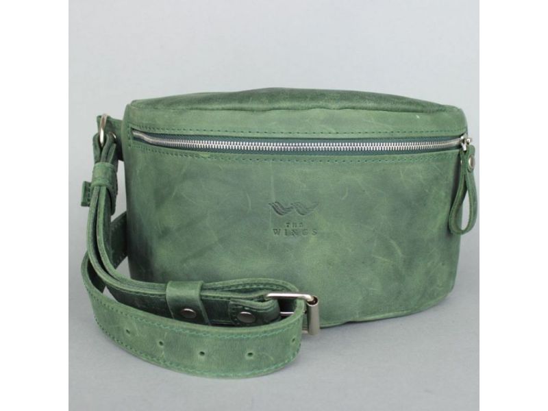Кожаная поясная сумка зеленая винтажная, фото 2