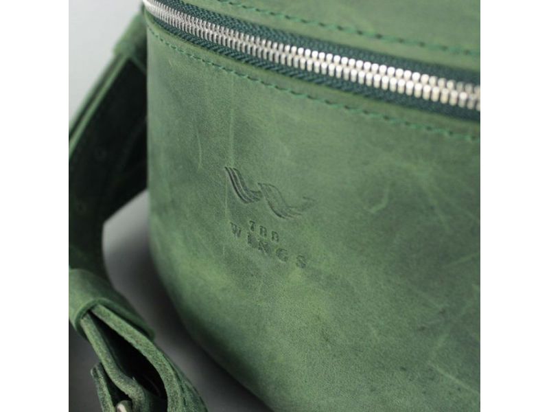 Кожаная поясная сумка зеленая винтажная, фото 3