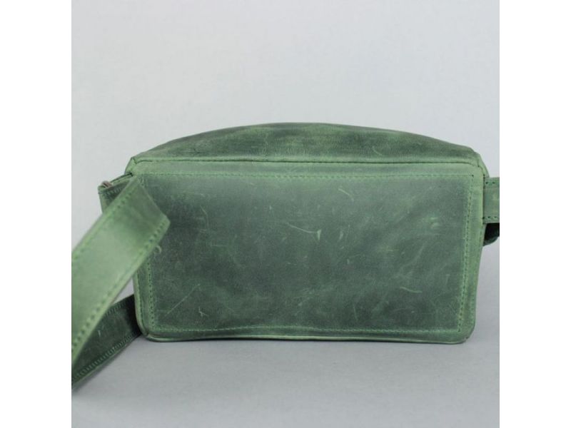 Кожаная поясная сумка зеленая винтажная, фото 4