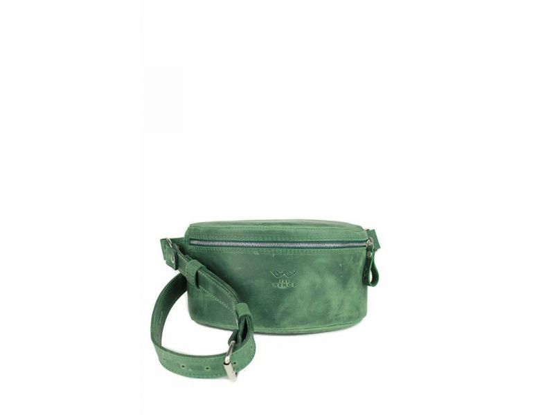 Кожаная поясная сумка зеленая винтажная, фото 1