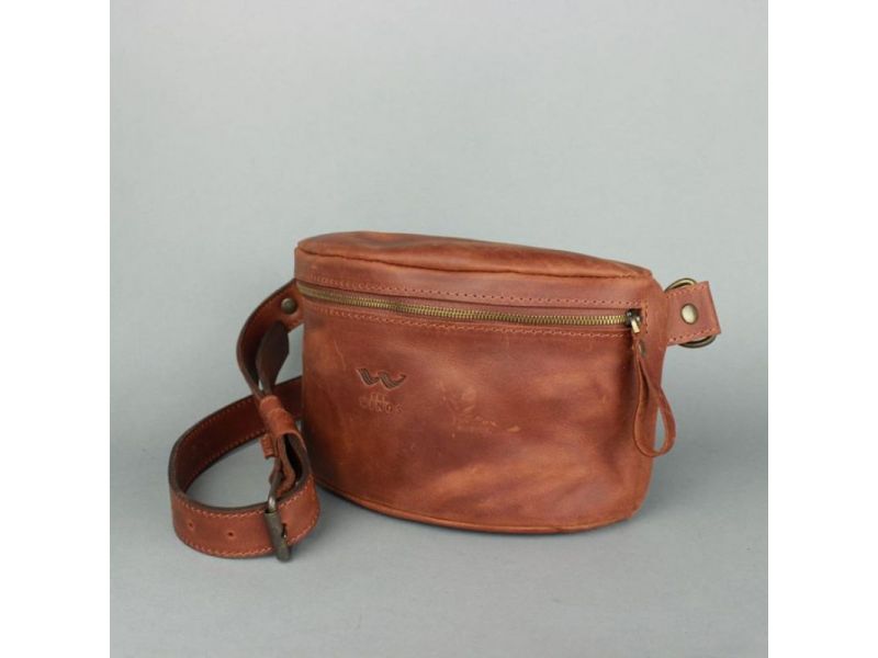 Кожаная поясная сумка светло-коричневая винтажная, фото 3
