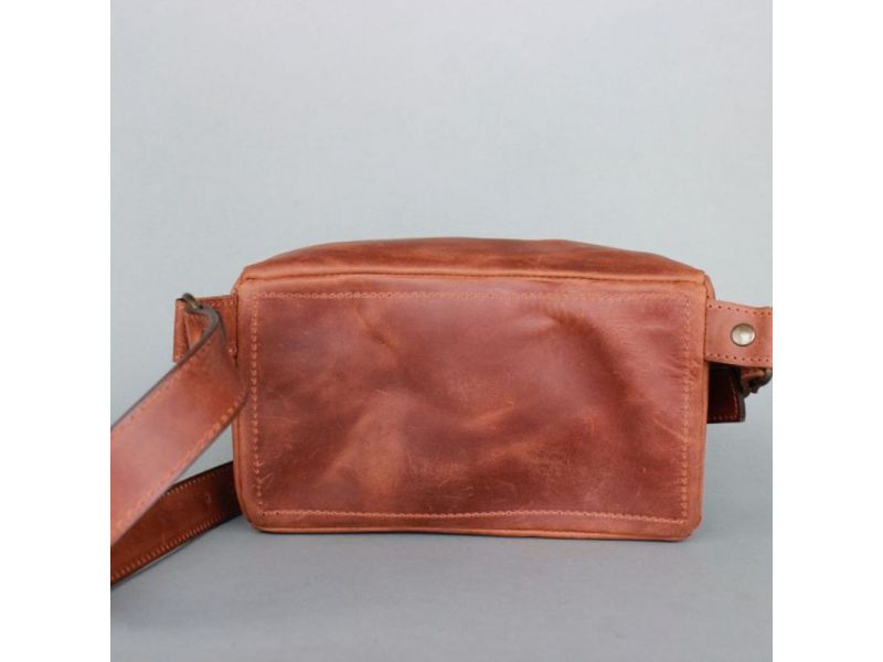Кожаная поясная сумка светло-коричневая винтажная, фото 5