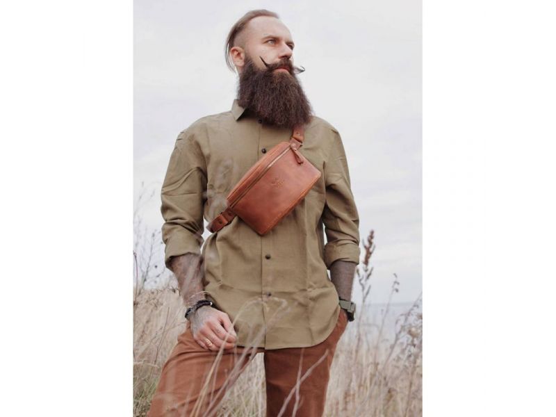 Кожаная поясная сумка светло-коричневая винтажная, фото 2