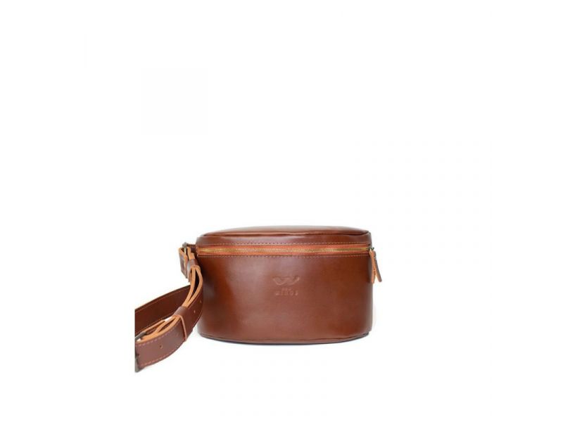 Кожаная поясная сумка светло-коричневая, фото 1