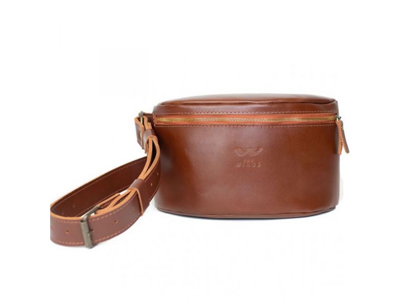Кожаная поясная сумка светло-коричневая, фото 2