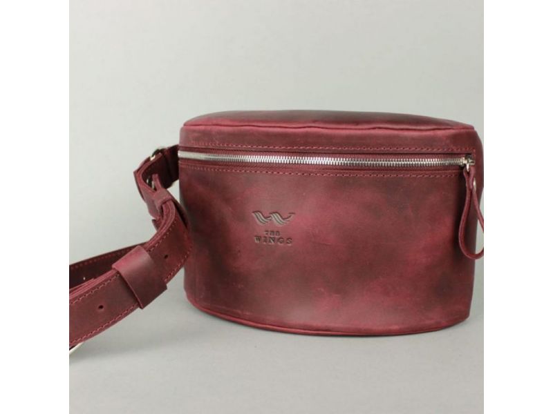 Кожаная поясная сумка бордовая винтажная, фото 2