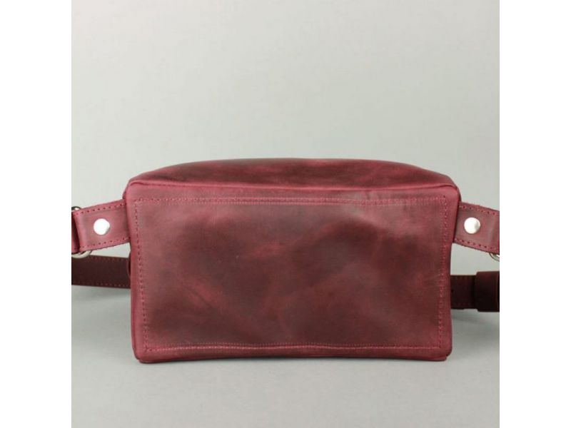 Кожаная поясная сумка бордовая винтажная, фото 5