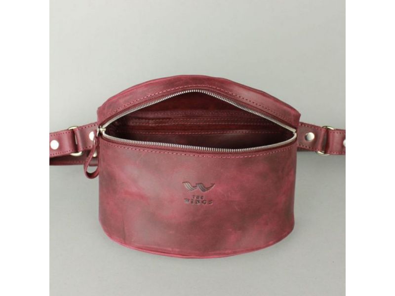 Кожаная поясная сумка бордовая винтажная, фото 6