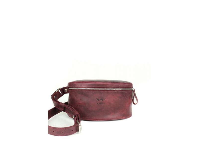 Кожаная поясная сумка бордовая винтажная, фото 1