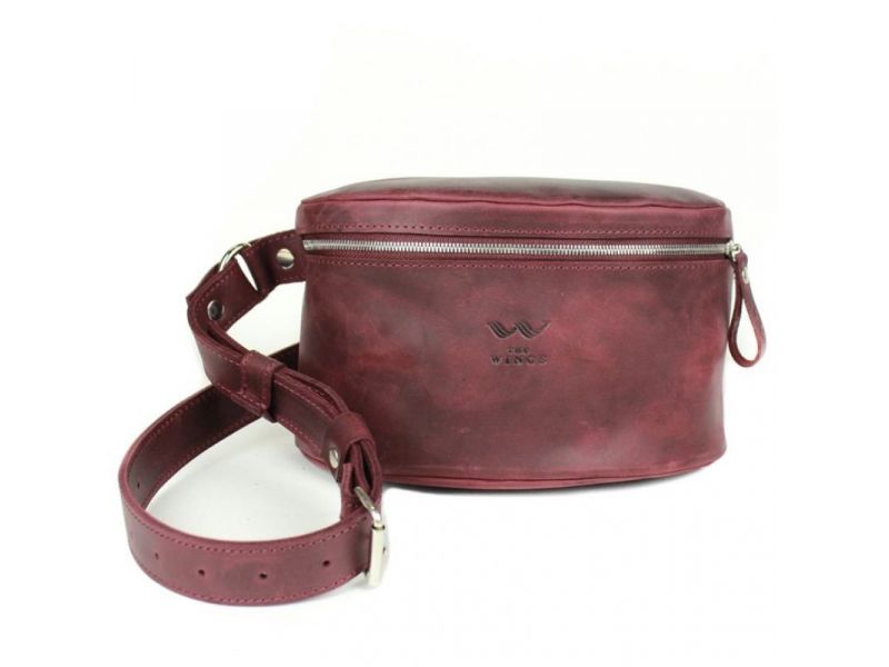 Кожаная поясная сумка бордовая винтажная, фото 7