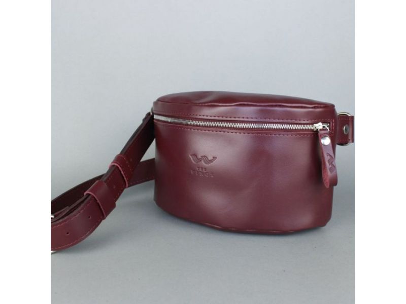 Кожаная поясная сумка бордовая, фото 3