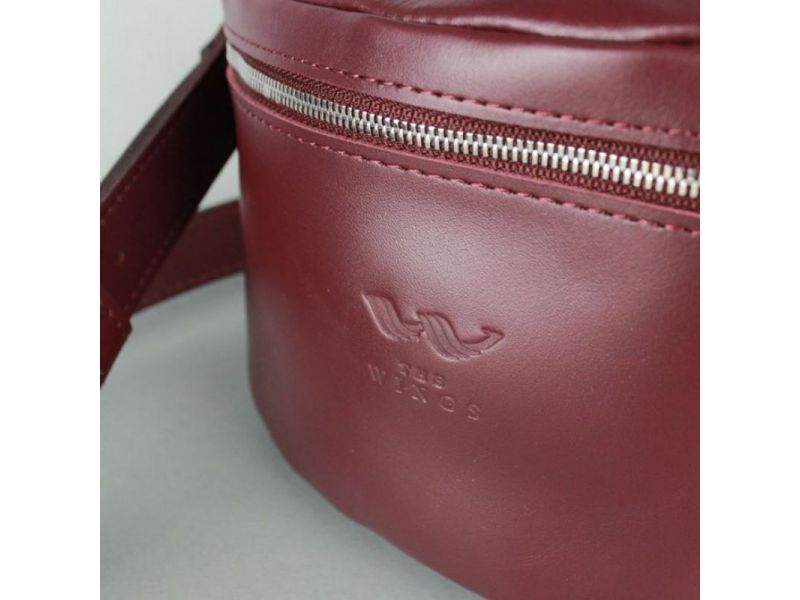 Кожаная поясная сумка бордовая, фото 4