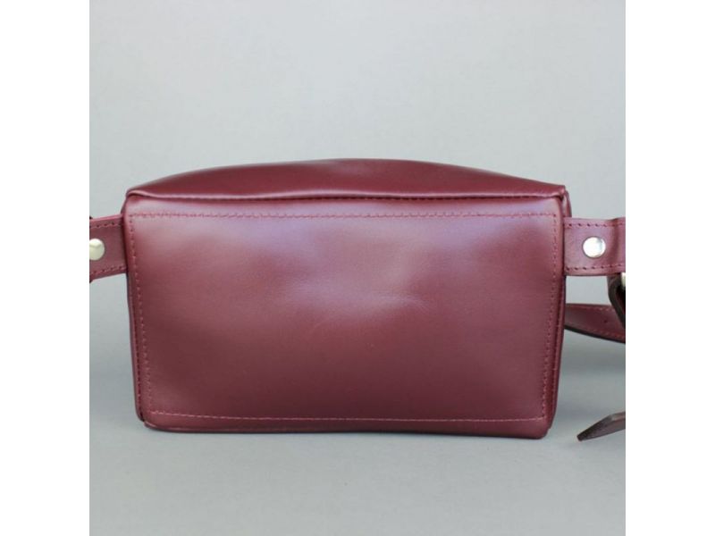Кожаная поясная сумка бордовая, фото 5