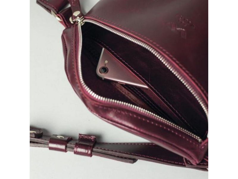 Кожаная поясная сумка бордовая, фото 6