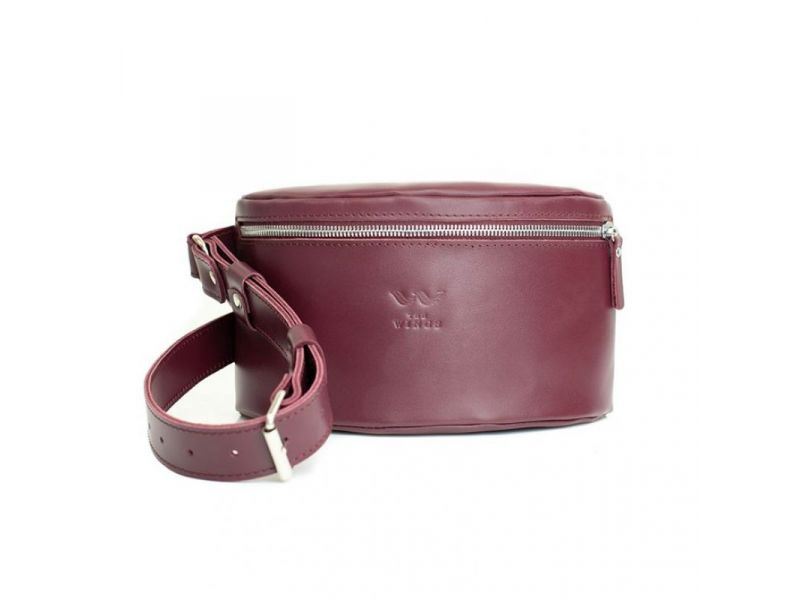 Кожаная поясная сумка бордовая, фото 7