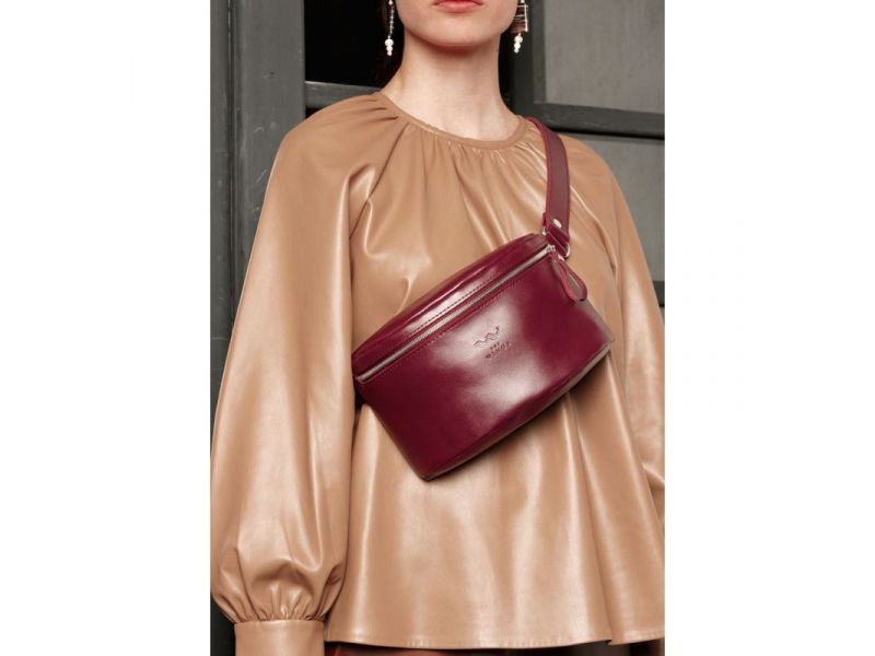 Кожаная поясная сумка бордовая, фото 2