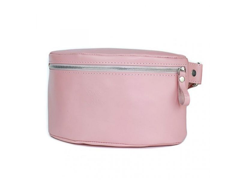Женская кожаная поясная сумка розовая гладкая, фото 2