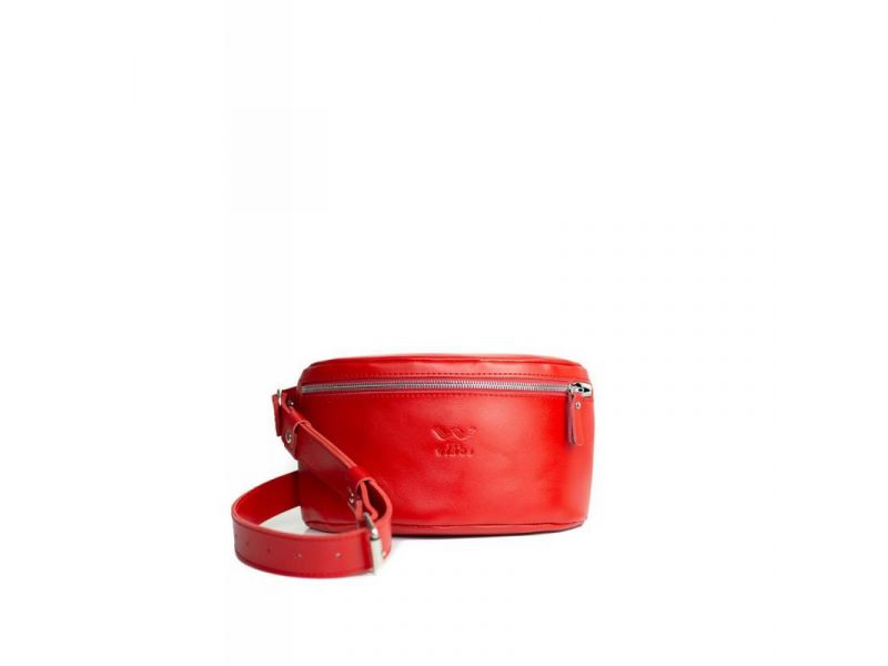 Кожаная поясная сумка красная, фото 1