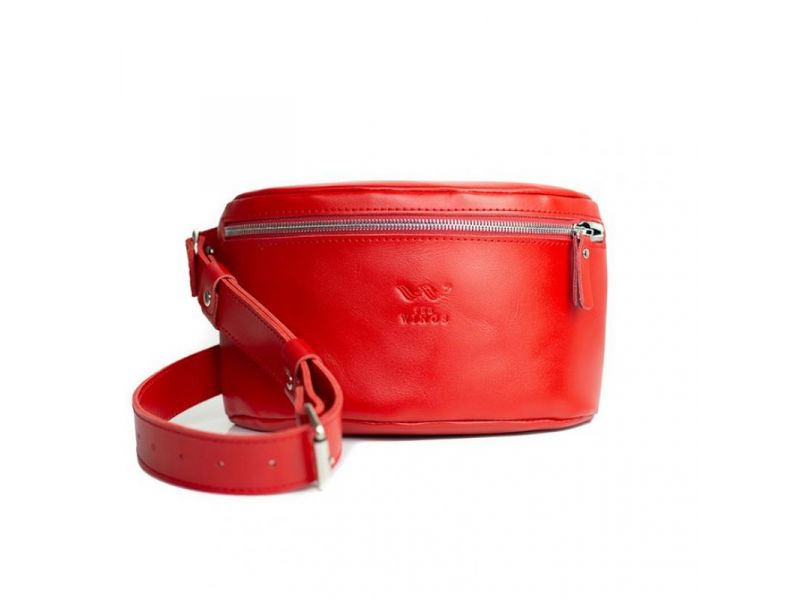 Кожаная поясная сумка красная, фото 2