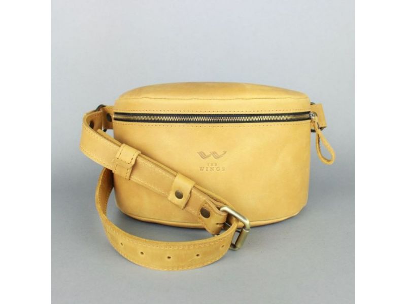 Кожаная поясная сумка желтая винтажная, фото 3