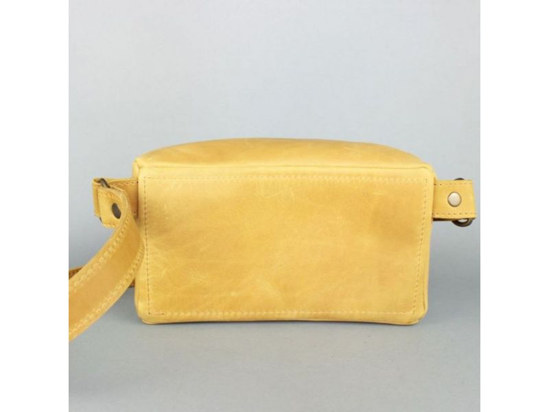 Кожаная поясная сумка желтая винтажная, фото 4
