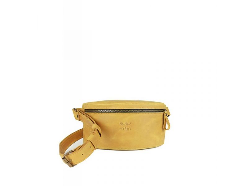 Кожаная поясная сумка желтая винтажная, фото 1