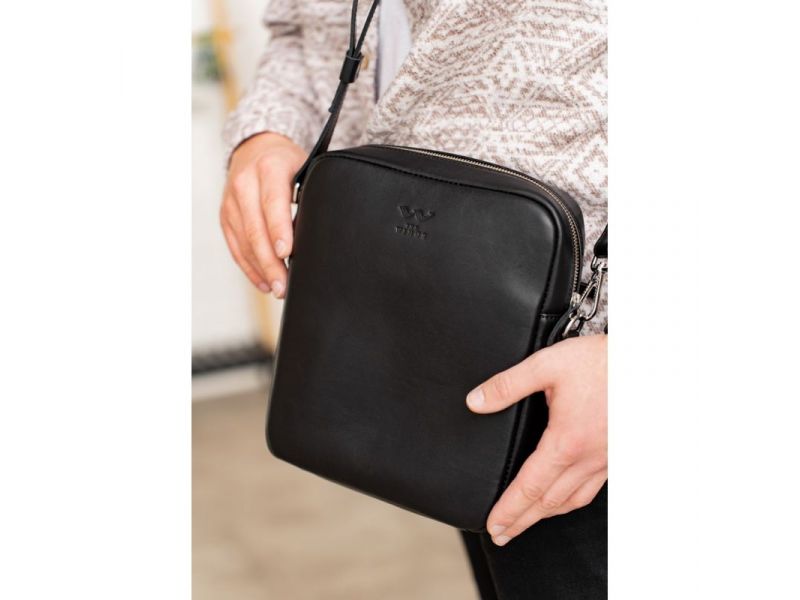 Кожаная сумка Challenger S черная, фото 2