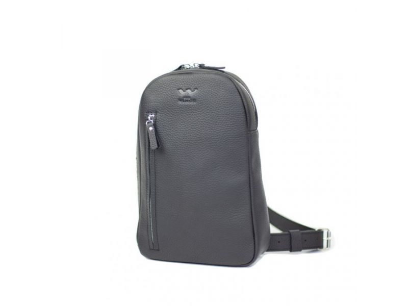 Мужская кожаная сумка Chest bag черная флотар, фото 2