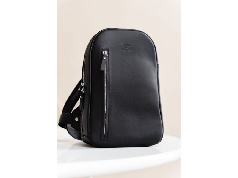 Мужская кожаная сумка Chest bag черная, фото 7