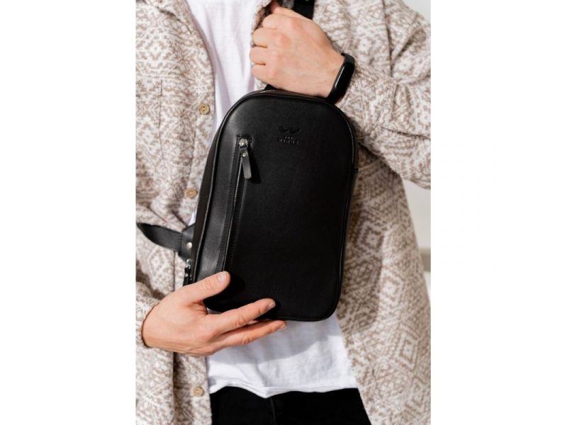 Мужская кожаная сумка Chest bag черная, фото 1