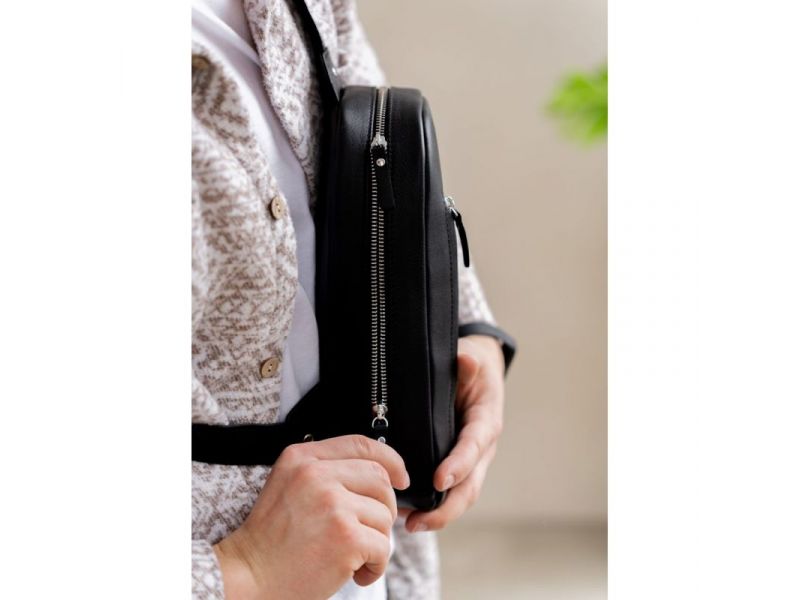 Мужская кожаная сумка Chest bag черная, фото 3