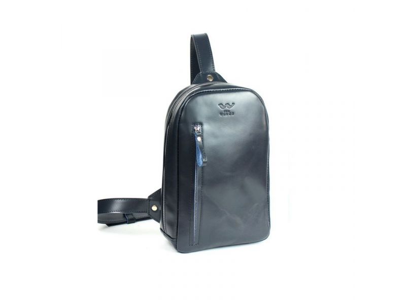 Мужская кожаная сумка Chest bag синяя, фото 1