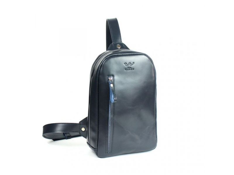Мужская кожаная сумка Chest bag синяя, фото 2