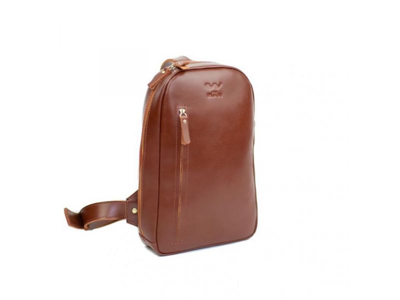 Мужская кожаная сумка Chest bag светло-коричневая, фото 4