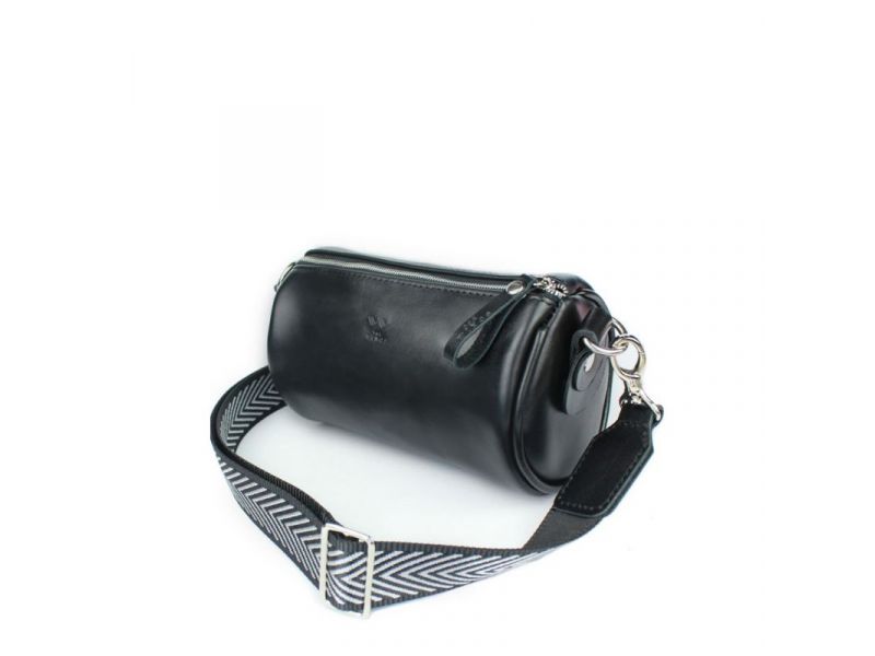 Кожаная сумка поясная-кроссбоди Cylinder черная, фото 1