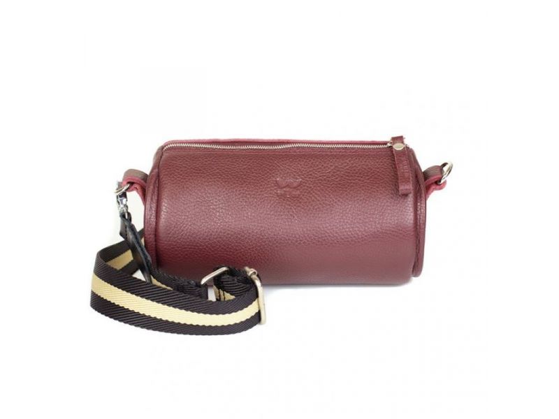 Кожаная сумка поясная-кроссбоди Cylinder бордовая флотар, фото 3