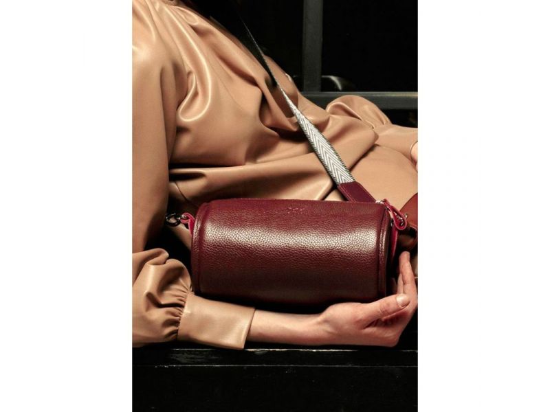 Кожаная сумка поясная-кроссбоди Cylinder бордовая флотар, фото 2