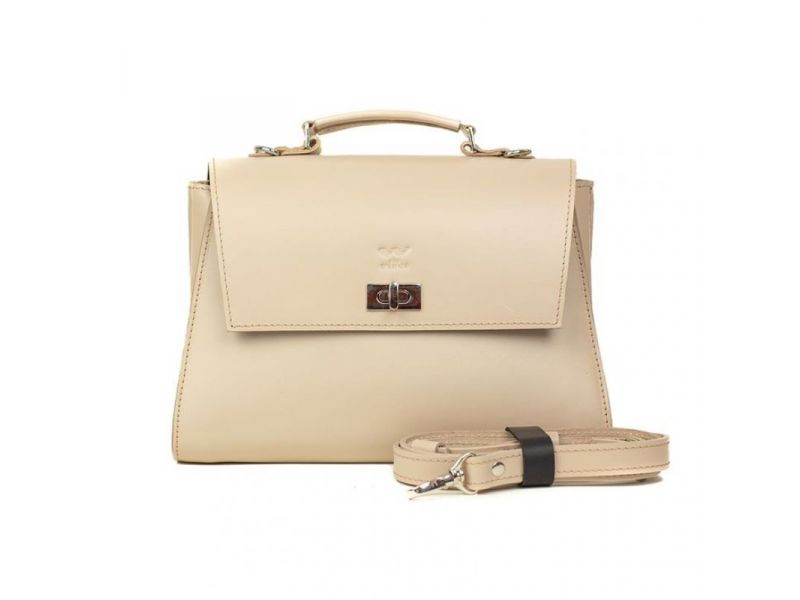 Женская кожаная сумка Classic бежевая, фото 2