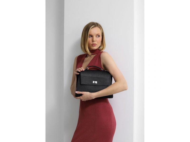 Женская кожаная сумка Classic черная сафьян, фото 10