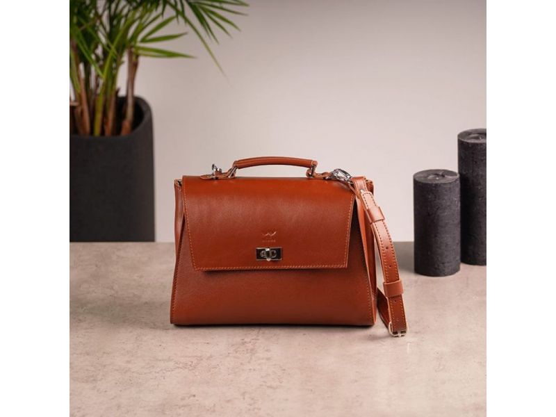 Женская кожаная сумка Classic светло-коричневая, фото 7