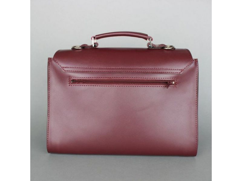 Женская кожаная сумка Classic бордовая, фото 4