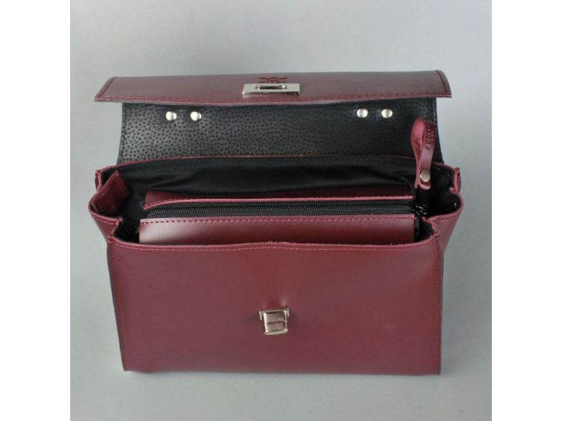 Женская кожаная сумка Classic бордовая, фото 7